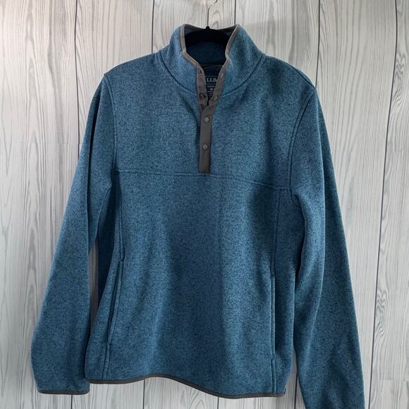 L.L. Bean Other - LL Bean Pullover Fleece 1/4 Snap Jacket Mens Blue Medium Regular Slightly Fitted